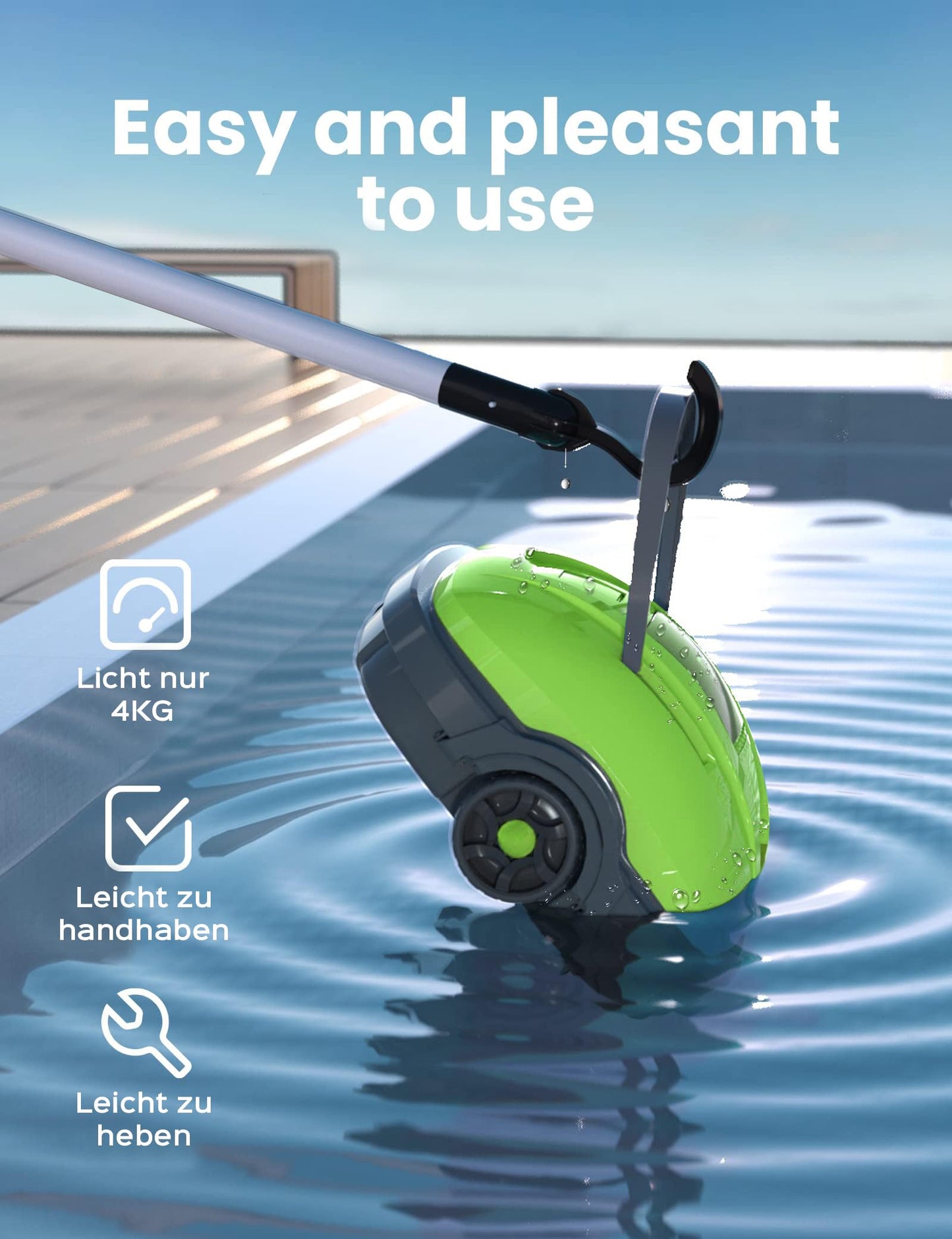 WYBOT Robot Limpiafondos Piscina Electrico sin Cable para Aspirador Piscinas de hasta 50m², Estacionamiento Automático, Robot Limpiafondos Piscina con Motores de Doble Tracción Verde