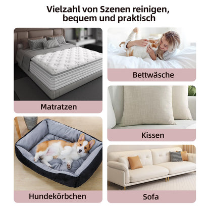 FEVORCS Aspirador de ácaros para colchones con luz UV de 17 kpa, con doble rodillo, 450 W, doble depósito de polvo de 600 ml, para tapicería, cama, sofá, pelo de animales
