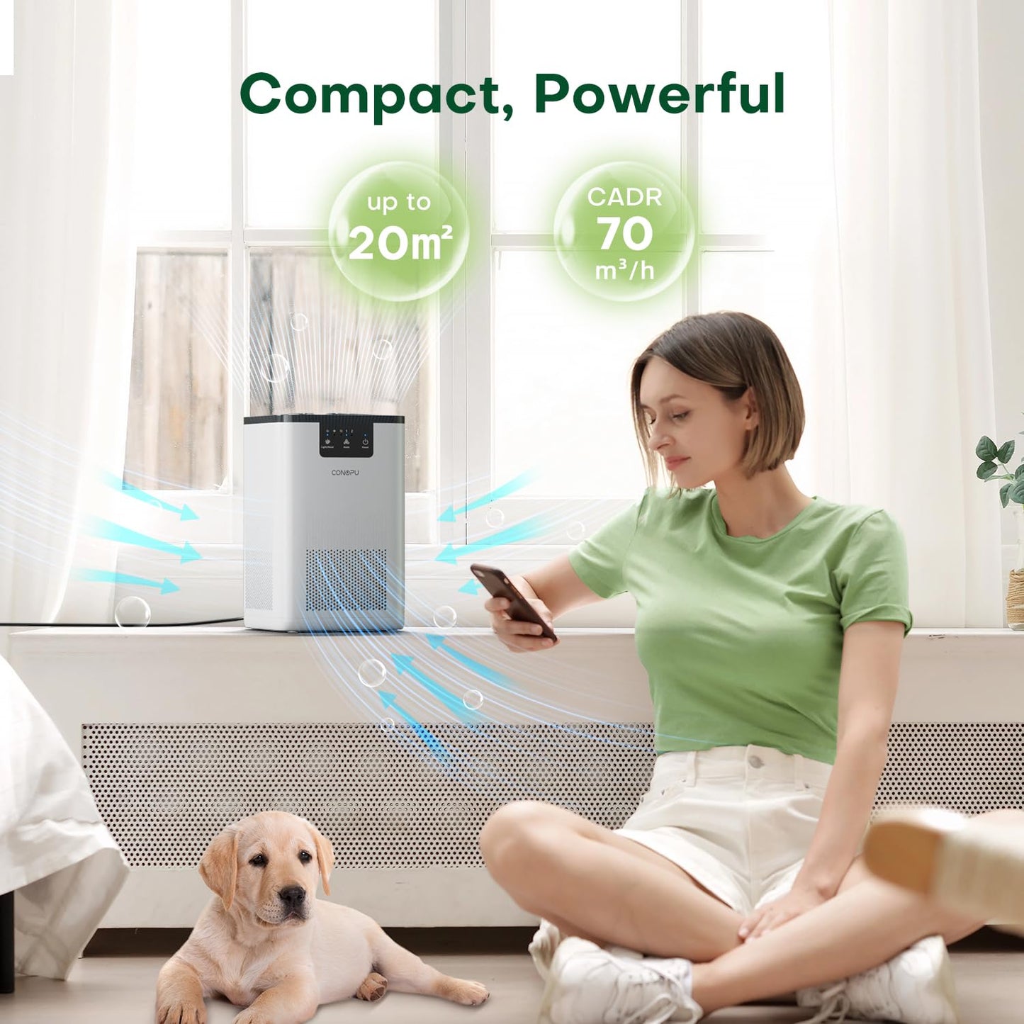 CONOPU Purificador De Aire, FiltracióN En 3 Etapas, Air Purifier Con FuncióN De Aromaterapia, Purificador De Aire Para Alergias Pelo De Animal, Polvo, Luz Nocturna, PurificacióN De Aire Bajo Consumo