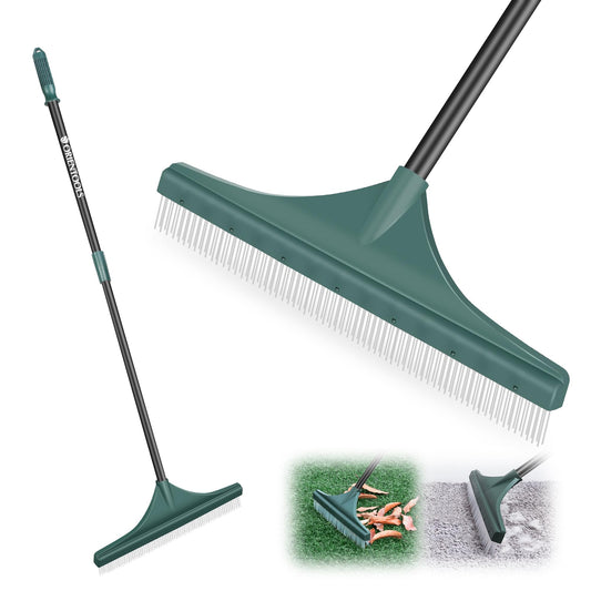 ORIENTOOLS Rastrillo de Césped Artificial con Mango de Acero Ajustable 80-132 cm Cepillo de Césped Artificial con Cabezal de Plástico con Cepillo PA Escoba de Césped para Jardín