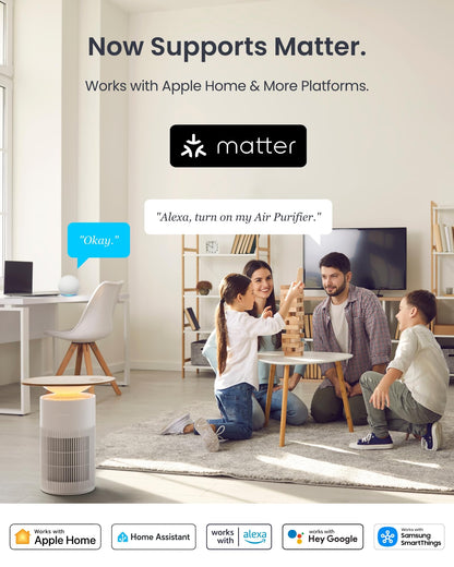 SwitchBot Purificador De Aire Con App Y Luz Nocturna, CADR 400m³/h Hasta 83㎡, Filtro HEPA Elimina 99.97% De Moho, Polvo, Polen, Modo Sueño 20dB, Modo Mascotas Para Familias Con Animales