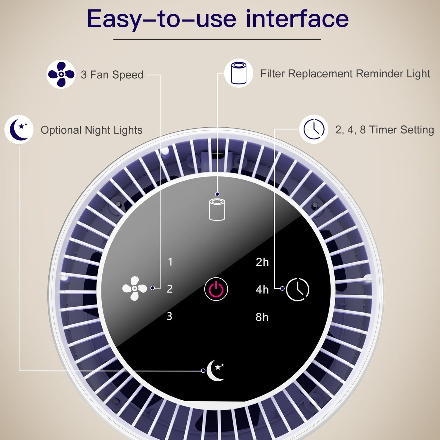 Aircillin Purificador de Aire con Filtro HEPA, Air Purifier Cubre Hasta 765Sq Ft, Elimina 99,97% de Alergia Polen Olor y Caspa de Mascota, humo, 23dB, Temporizador, Luz nocturna