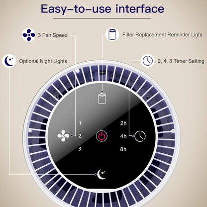 Aircillin Purificador de Aire con Filtro HEPA, Air Purifier Cubre Hasta 765Sq Ft, Elimina 99,97% de Alergia Polen Olor y Caspa de Mascota, humo, 23dB, Temporizador, Luz nocturna