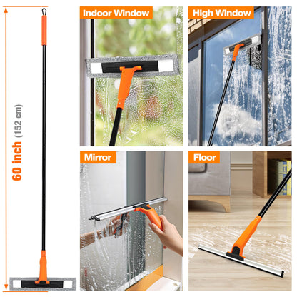 JEHONN Limpia Cristales Profesional Extensible Ventanas con152cm Limpiacristales Telescopico,2Paños de Microfibra para Exteriores Altas Vidrio Ducha Espejo Limpiar Cristal,Automóviles,Negro Y Naranja