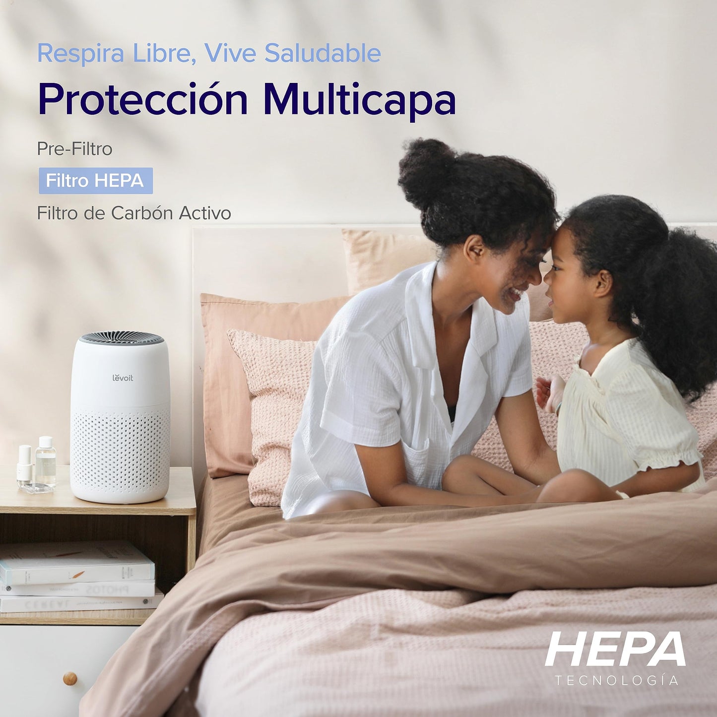 LEVOIT Purificador de Aire con Filtro HEPA para Alergias, Air Purifier con Aromaterapia, Purificador Aire Silencioso 25dB, Bajo Consumo de Energía de 7W, Core Mini