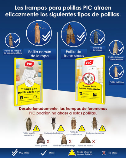 PIC Trampa Polillas Alimentos - 12x Trampas para Polillas de la Comida - Antipolillas Cocina Alimentos - Trampas Adhesivas Eficaces para Determinar la Infestación de Polillas de la Comida