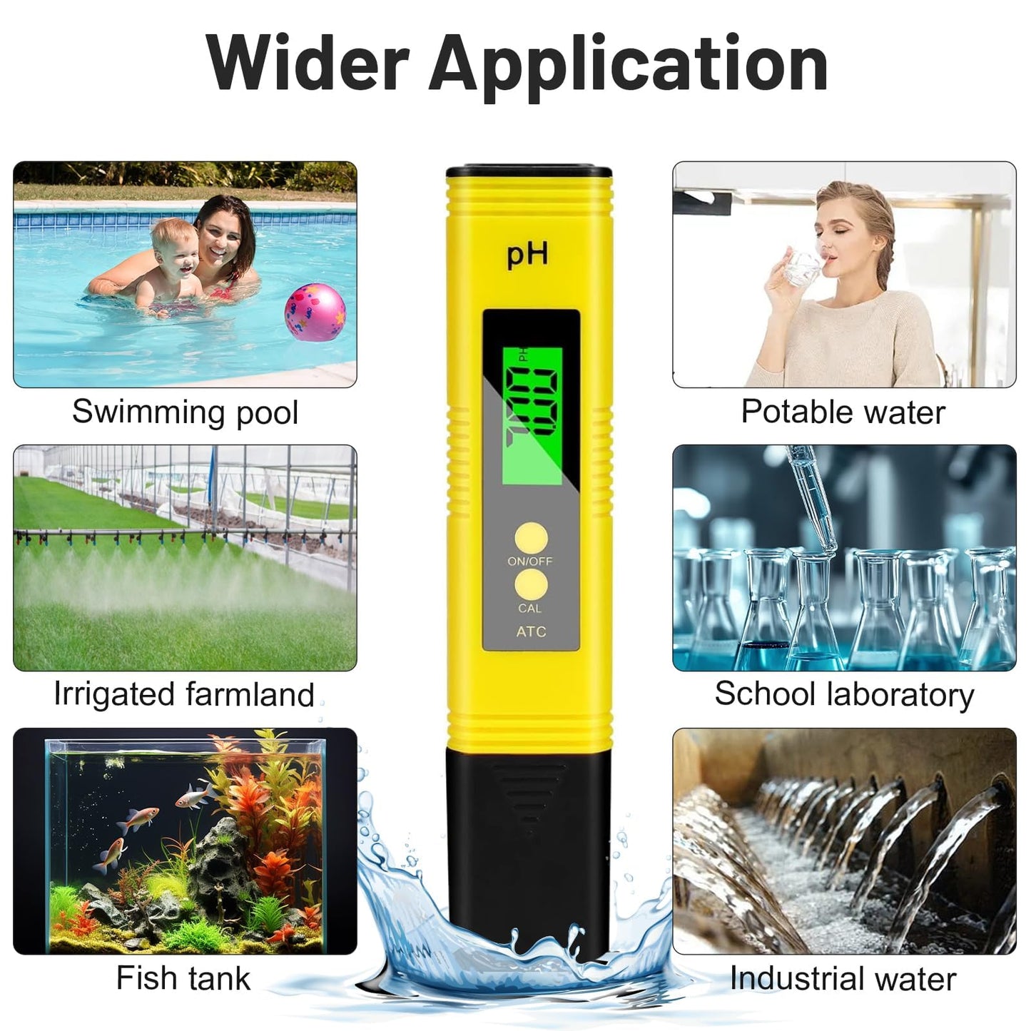 Medidor PH Tester Medidor Digital de PH 0-14 Medidor de Digital Medición de PH Pantalla Digital Alta Precisión de 0,01 Auto Calibración Pantalla LCD para Piscinas Acuario Laboratorio Amarillo