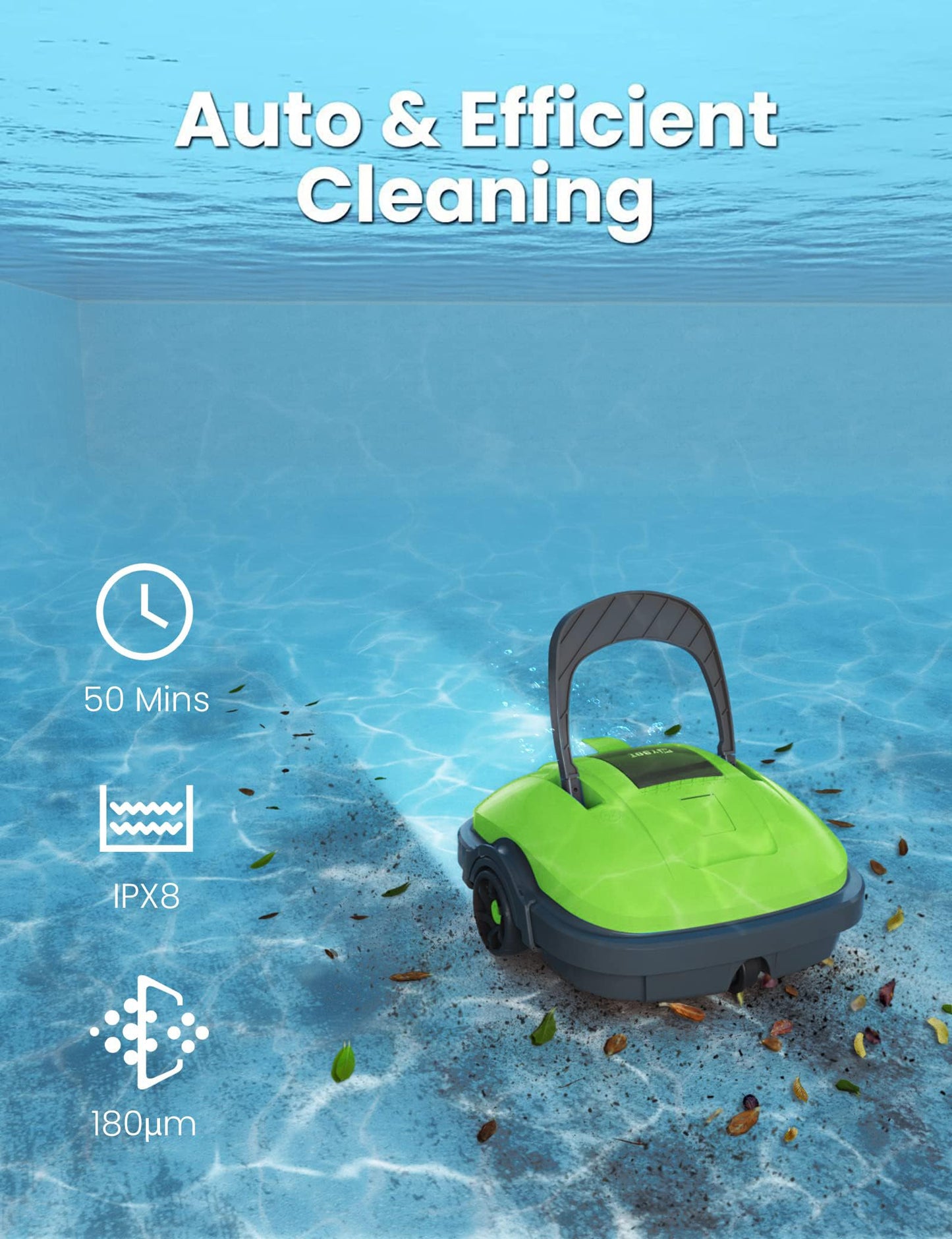 WYBOT Robot Limpiafondos Piscina Electrico sin Cable para Aspirador Piscinas de hasta 50m², Estacionamiento Automático, Robot Limpiafondos Piscina con Motores de Doble Tracción Verde