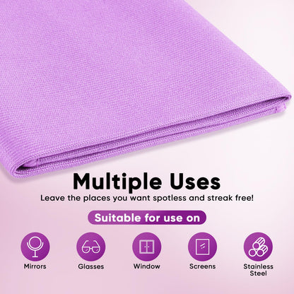 HOMEXCEL Paños limpiacristales de Microfibra, 12 Piezas, sin Pelusa, sin Rayas, Reutilizables, para Limpiar Ventanas, Cristales, Espejos, Pantallas, Acero Inoxidable, etc., Morado