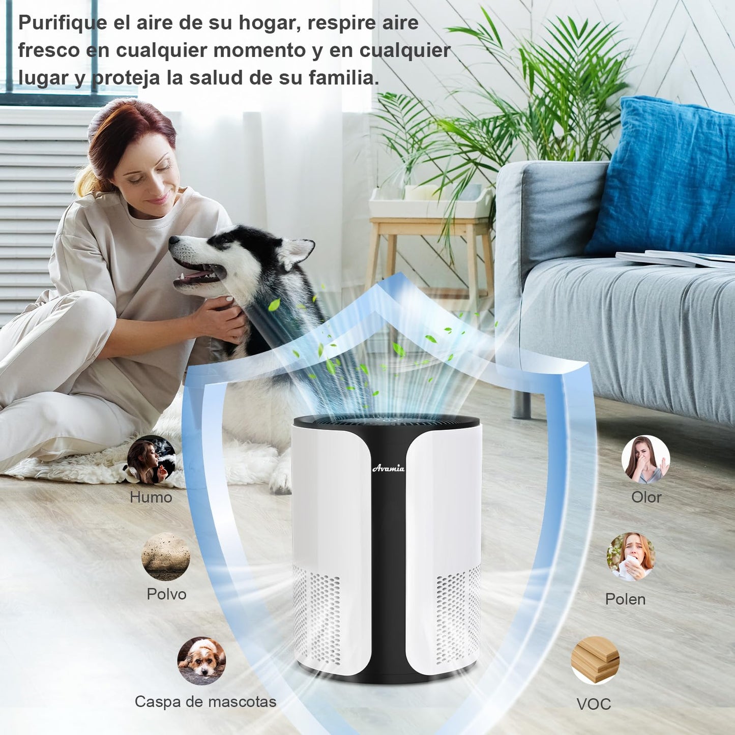 Avamia Purificador de Aire para Habitaciones Grandes de hasta 100 ㎡, Purificador HEPA H14 para Dormitorios y Dueños de Mascotas, Filtro Compacto para Polvo, Humo, Pelos de Mascotas, Caspa y Polen