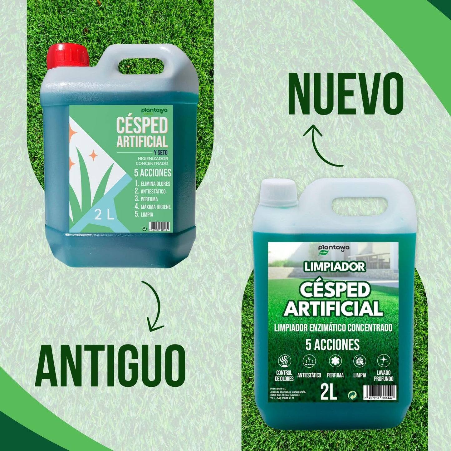 PLANTAWA Limpiador Césped Artificial 2L | Limpia Césped Artificial y Setos | Aroma Fresco y Limpieza Profunda | Multiacción: Control de Olores, Antiestático, Perfume Duradero