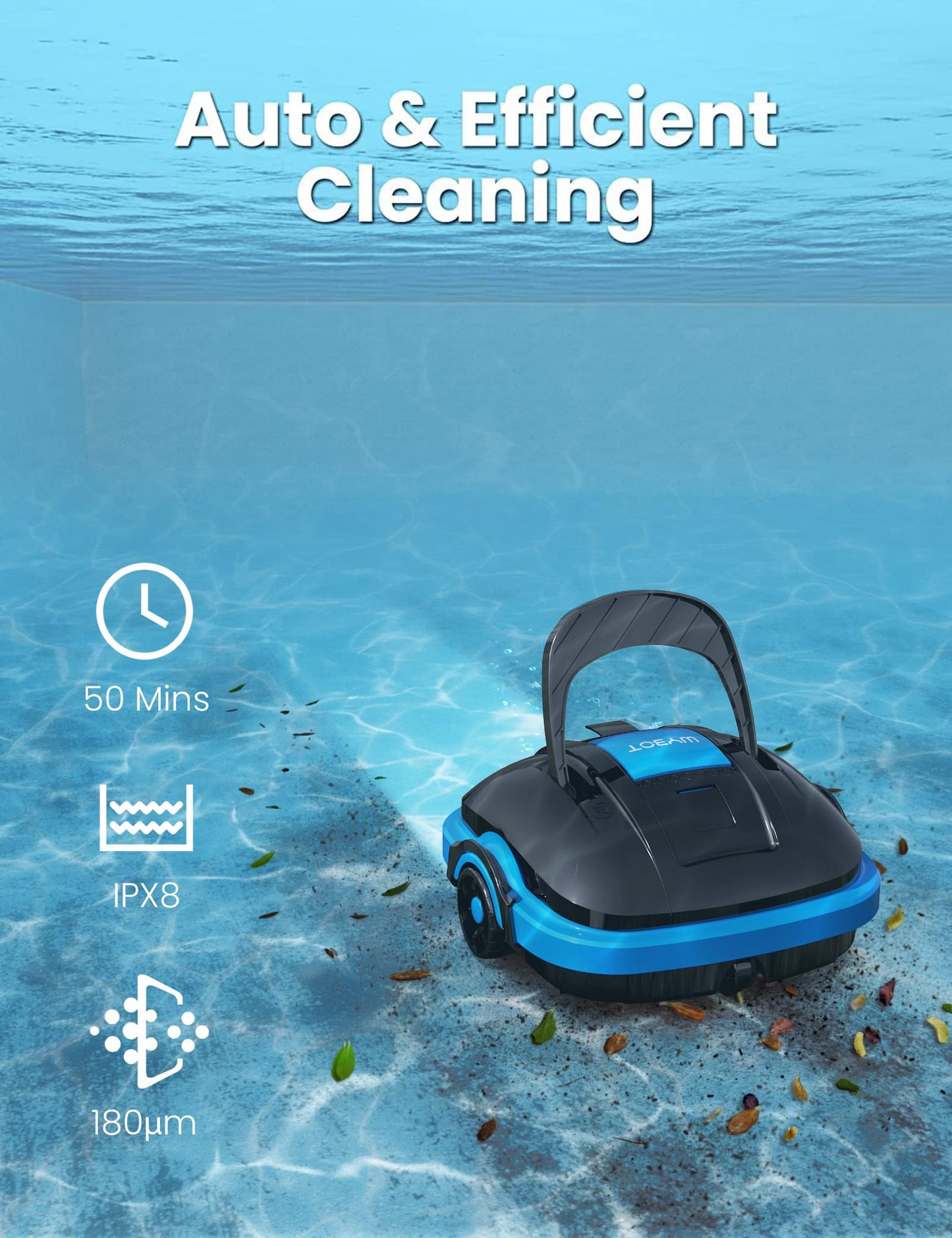 WYBOT Robot Limpiafondos Piscina Electrico sin Cable para Aspirador Piscinas de hasta 50m², Robot Limpiafondos Piscina con Motores de Doble Tracción y Estacionamiento Automático Negro