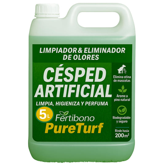 Fertibono Higienizador Cesped Artificial, (5L), Protege a tus Niños: Deshazte de los Olores, Virus y Bacterias de Orina de Mascotas para un Césped Seguro y Limpio.
