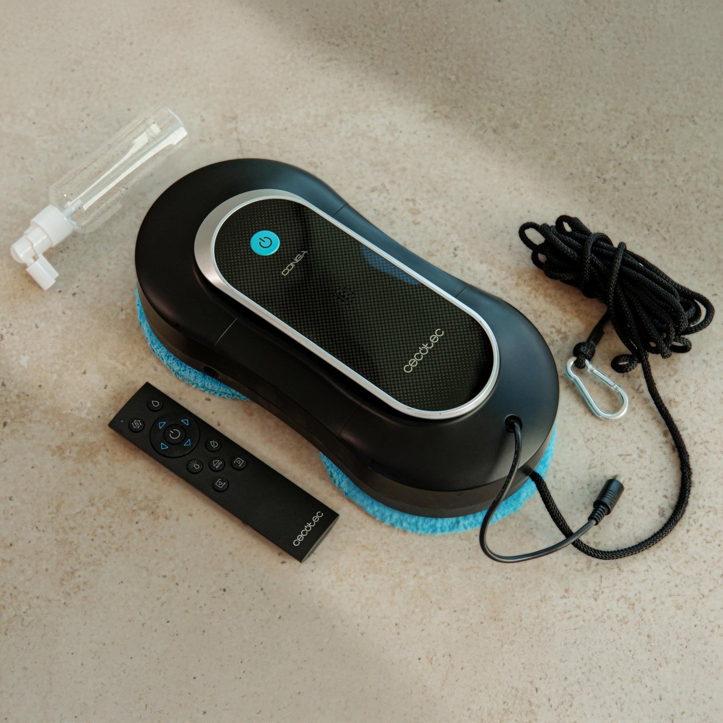 Cecotec Robot Limpiacristales Conga Windroid 1090 Double Spray Connected, 3 en 1; Pulveriza, Limpia y Seca, Doble Spray, App y Mando, 8 Modos, Radio de acción 7,5m, Cuerda de Seguridad, Kit Limpieza