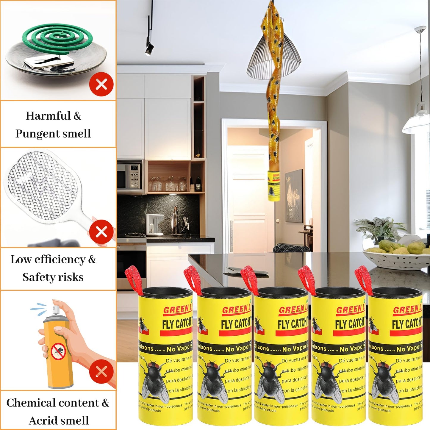 XIMEY 25 Piezas Atrapa Moscas para Colgar, Cintas de Papel Moscas, Papel Trampa para Moscas, Cinta Atrapa para Moscas de Frutas para Uso en Interiores y Exteriores