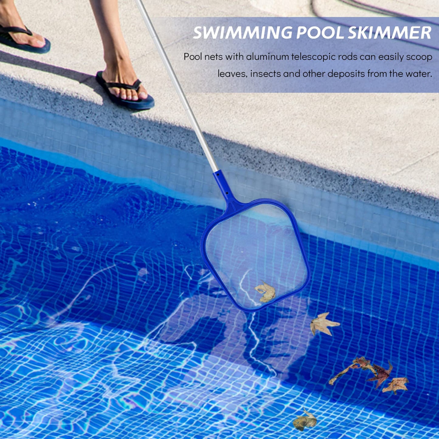 Jsdoin Recogehojas para Piscinas Profesional,Kits de Skimmer Piscinas con 1.2m Barra Telescópica para Spas, Natación, Pozos, para Piscinas Claras, Leaves Y Debris