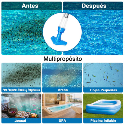 PoolyPoly 3 en 1 Limpiafondos de Piscina a Bateria, Aspirador de Piscina Inalámbrica con Mango Telescópico, Aspiradora Manual para SPA, Piccola Piscina Pequeñas, 90 Minutos Limpieza, Azul