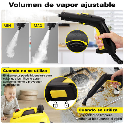 TVD Multiuso Limpiador Vapor,Vaporeta Limpieza Hogar Potente-con 26 Accesorios Multifunción,para la Eliminación de Manchas,Alfombras,Sofá,Cortinas,Asientos Coche,Tapicerias-1.5L Vaporeta de Mano