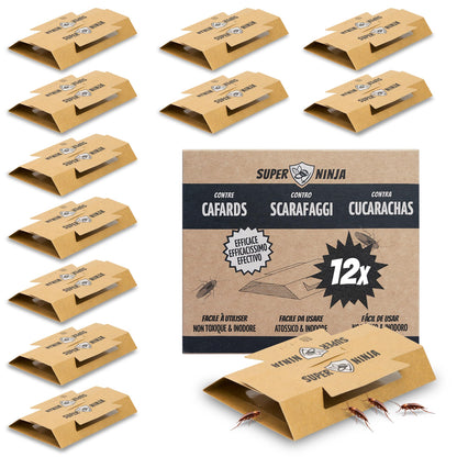 Super Ninja trampas para cucarachas - 12 trampas - trampas para cucarachas Altamente efectivas y ecológicas - fáciles de Usar - hasta 3 Meses por Trampa.
