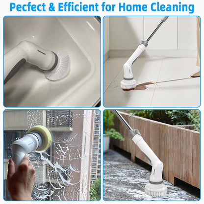 SOBEAU Cepillo De Limpieza Electric, Electrico Limpieza Hogar con 9 Cabezales de Cepillo de Repuesto, Cepillo Limpieza Electrico Mango Ajustable 2 Velocidades para Baño, Coche, Cocina,Suelo