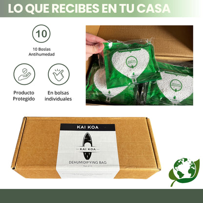 KAI KOA – 10 Bolsas Antihumedad para Armarios y Cajones + Caja de Almacenaje | Absorben Humedad, Eliminan Olores y Previenen Moho en la Ropa