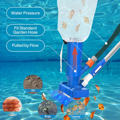 ZQEJEFD Aspirador de Piscina, Aspiradoras de Mano para Piscinas con 4 Postes de Aluminio Extraíbles y Skimmers para Piscinas, Kit de Limpieza Piscina para Bañera de Hidromasaje de Fuente de Piscina