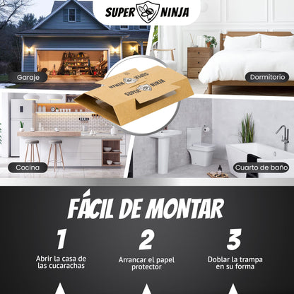 Super Ninja trampas para cucarachas - 12 trampas - trampas para cucarachas Altamente efectivas y ecológicas - fáciles de Usar - hasta 3 Meses por Trampa.