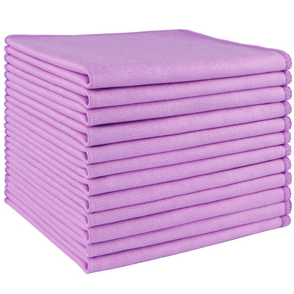 HOMEXCEL Paños limpiacristales de Microfibra, 12 Piezas, sin Pelusa, sin Rayas, Reutilizables, para Limpiar Ventanas, Cristales, Espejos, Pantallas, Acero Inoxidable, etc., Morado