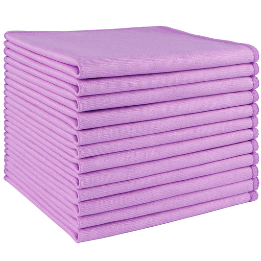 HOMEXCEL Paños limpiacristales de Microfibra, 12 Piezas, sin Pelusa, sin Rayas, Reutilizables, para Limpiar Ventanas, Cristales, Espejos, Pantallas, Acero Inoxidable, etc., Morado