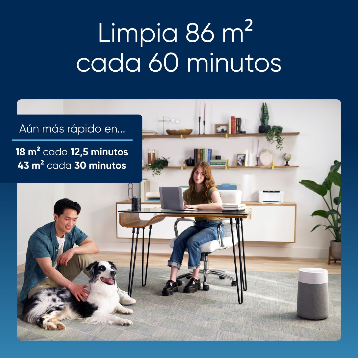 BLUEAIR 511i Max, Purificador de aire para habitaciones pequeñas, dormitorio, hogar, limpia 86m2 en una hora, purificador de aire HEPASilent para mascotas, alérgenos, virus, polvo, moho, humo