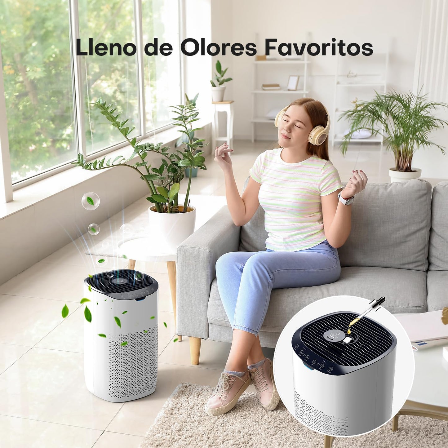 GOAMGE Purificador de Aire para Hogar de 120 ㎡, CADR 300 m³/h, APP Control, Control por Voz, Indicador de Calidad del Aire y Auto Modo, Previene el Polen, el Polvo y el Pelo de Mascotas