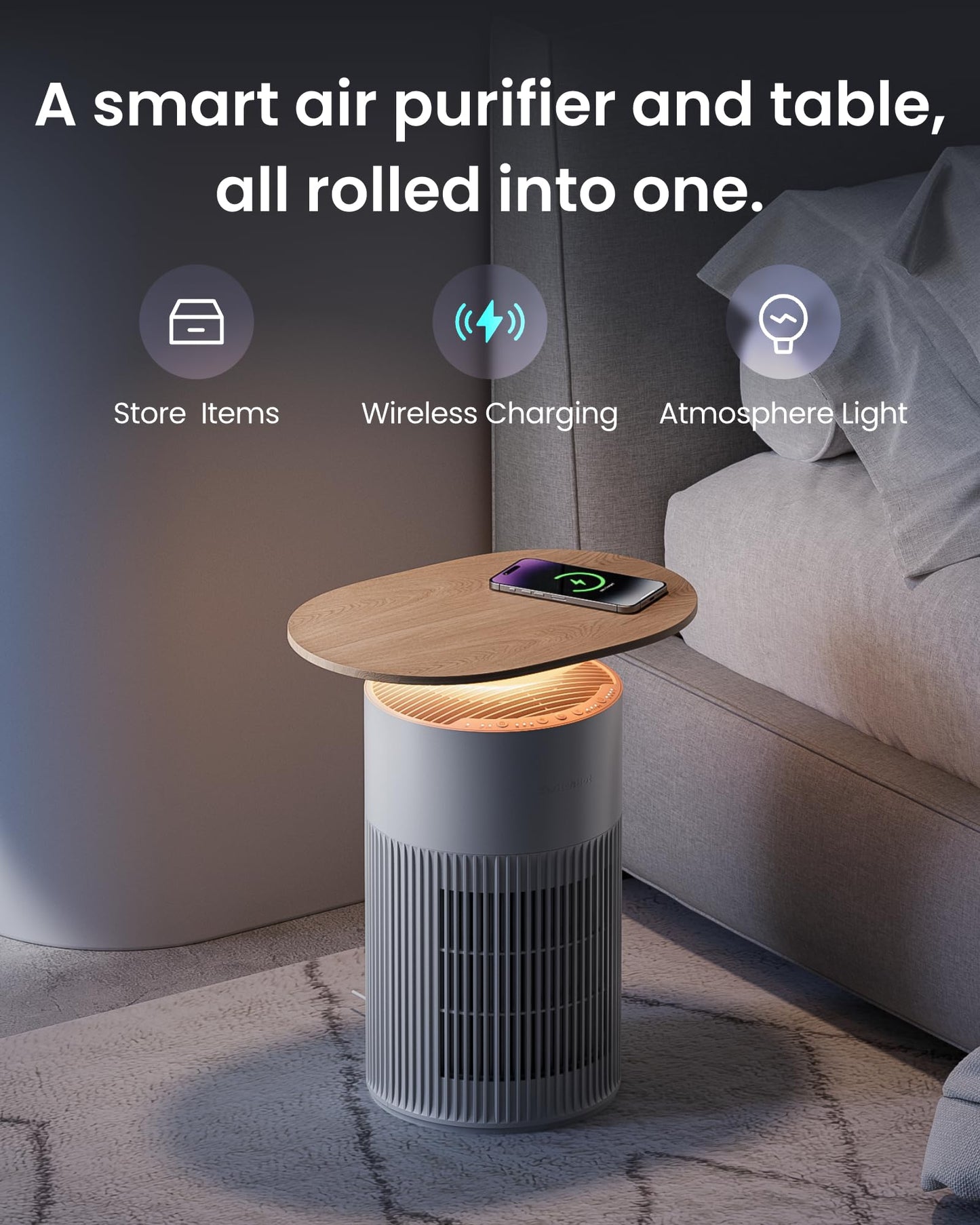 SwitchBot Purificador De Aire Con App Y Luz Nocturna, CADR 400m³/h Hasta 83㎡, Filtro HEPA Elimina 99.97% De Moho, Polvo, Polen, Modo Sueño 20dB, Modo Mascotas Para Familias Con Animales