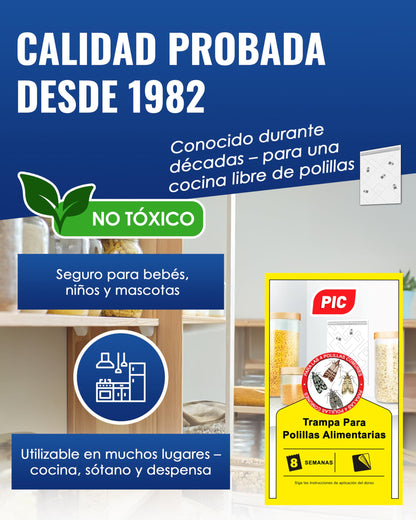 PIC Trampa Polillas Alimentos - 12x Trampas para Polillas de la Comida - Antipolillas Cocina Alimentos - Trampas Adhesivas Eficaces para Determinar la Infestación de Polillas de la Comida