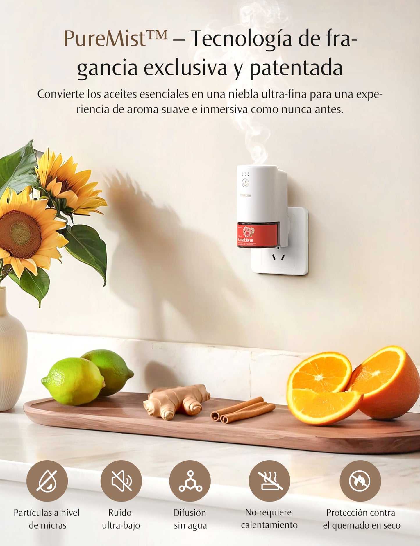 SenseFlow Difusor Aceites Esenciales Difusor de Aromas Smart Wi-Fi SF101S -Ultrasónico Sin Agua, 100 % Vegetal, Aromaterapia120 Días, para Hogar, Hotel y Estudio hasta 100 ㎡ - Sándalo Australiano