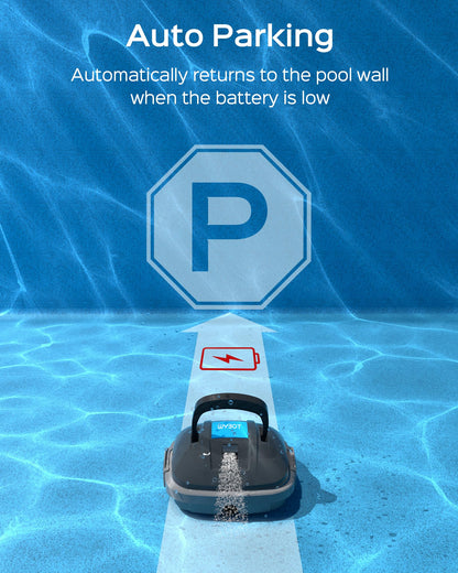 WYBOT Robot Limpiafondos Piscina Electrico, 100 Mins Estacionamiento Automático, Sin Cable Robot Limpiafondos Piscina con Motores de Doble Tracción para Aspirador Piscinas de hasta 80m² Gris Oscuro