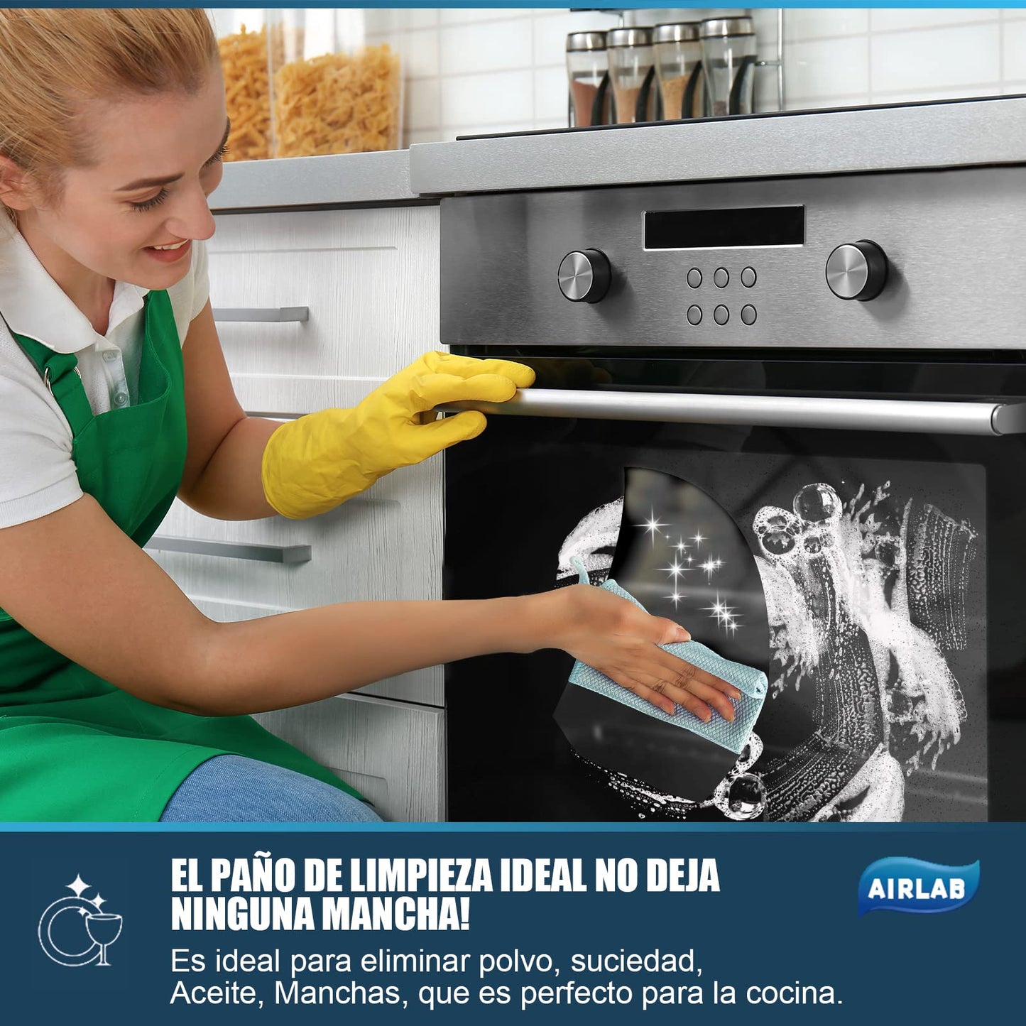 Airlab 8X Nano Paños de Limpieza Magico, Bayetas de Microfibras para Cristales sin Rayas, Trapo Balletas para Cocina Coches Automóviles Ventanas Vidrios Espejos Grifos Baño, 40 x 30 cm