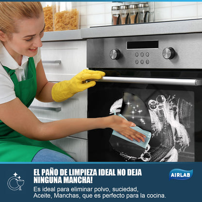 Airlab 8X Nano Paños de Limpieza Magico, Bayetas de Microfibras para Cristales sin Rayas, Trapo Balletas para Cocina Coches Automóviles Ventanas Vidrios Espejos Grifos Baño, 40 x 30 cm