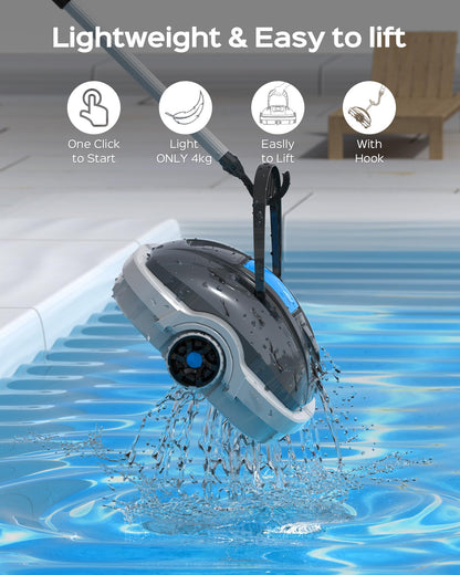 WYBOT Robot Limpiafondos Piscina Electrico, 100 Mins Estacionamiento Automático, Sin Cable Robot Limpiafondos Piscina con Motores de Doble Tracción para Aspirador Piscinas de hasta 80m² Gris Oscuro