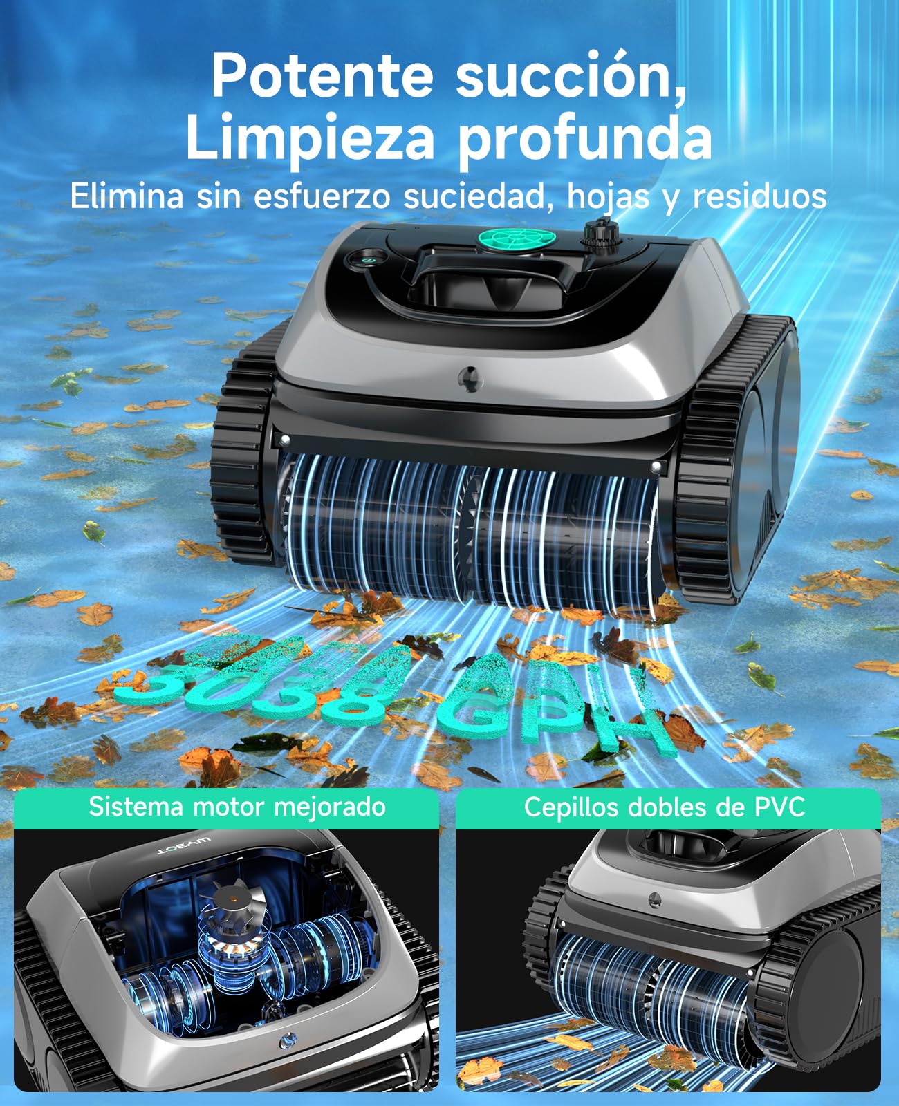 WYBOT C1 Robot Limpiafondos Piscina con Planificación Inteligente de Rutas, Limpieza Automática para Fondo/Paredes/Línea de Agua, Triple Motor Mejorado Que Funciona Durante 150 mins, hasta 150㎡