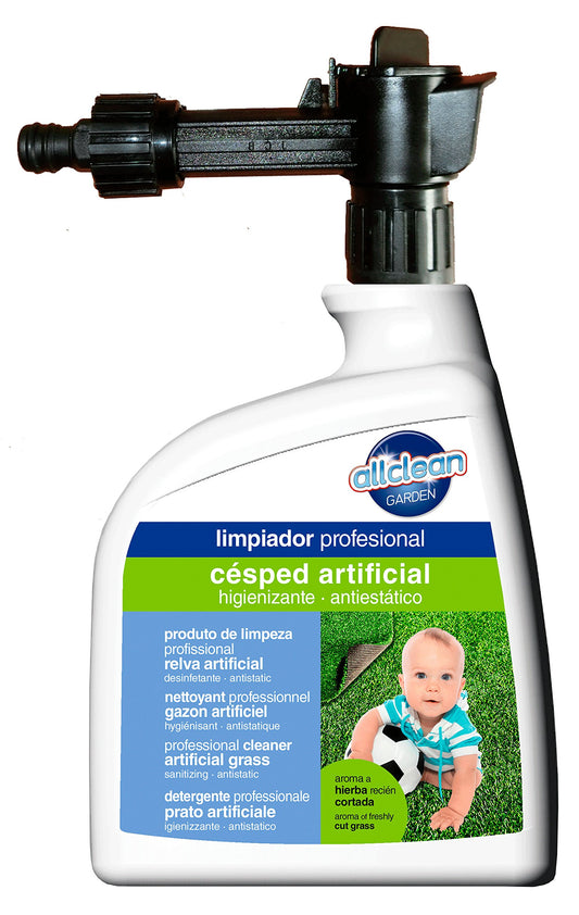 Flower Limpia Césped Artificial de FLOWER, Aplicación Directa, Higienizante y AntiEstático, Profesional, Conexión Manguera, 1L, Aroma a Césped Natural - 13x7.2x24 cm