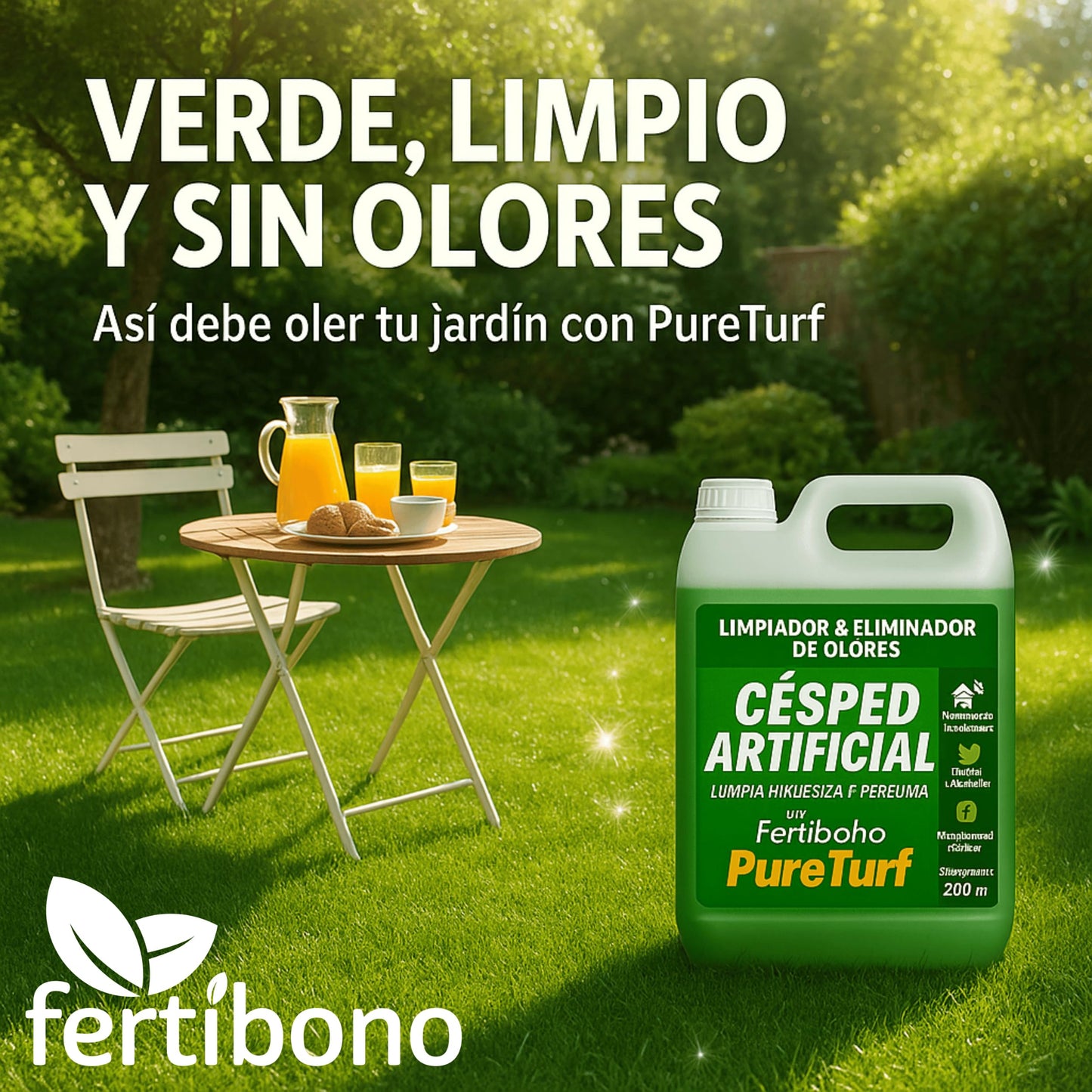 Fertibono Higienizador Cesped Artificial, (5L), Protege a tus Niños: Deshazte de los Olores, Virus y Bacterias de Orina de Mascotas para un Césped Seguro y Limpio.