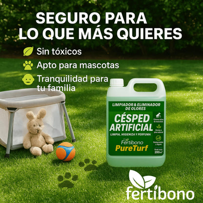 Fertibono Higienizador Cesped Artificial, (5L), Protege a tus Niños: Deshazte de los Olores, Virus y Bacterias de Orina de Mascotas para un Césped Seguro y Limpio.