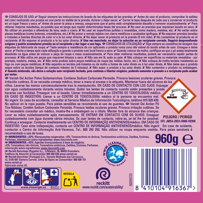 Vanish Oxi Action - Quitamanchas para Ropa Blanca y de Color, en Polvo, Sin Lejía - Pack de 2 x 960 g