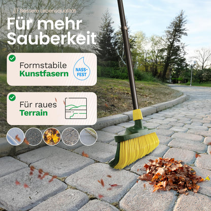 Novaliv Escoba premium con mango de 40 cm, incluye recogedor para exteriores, cepillo especial de cerdas curvas, ideal como escoba de jardín, escoba rascadora, escoba de césped artificial, ideal para